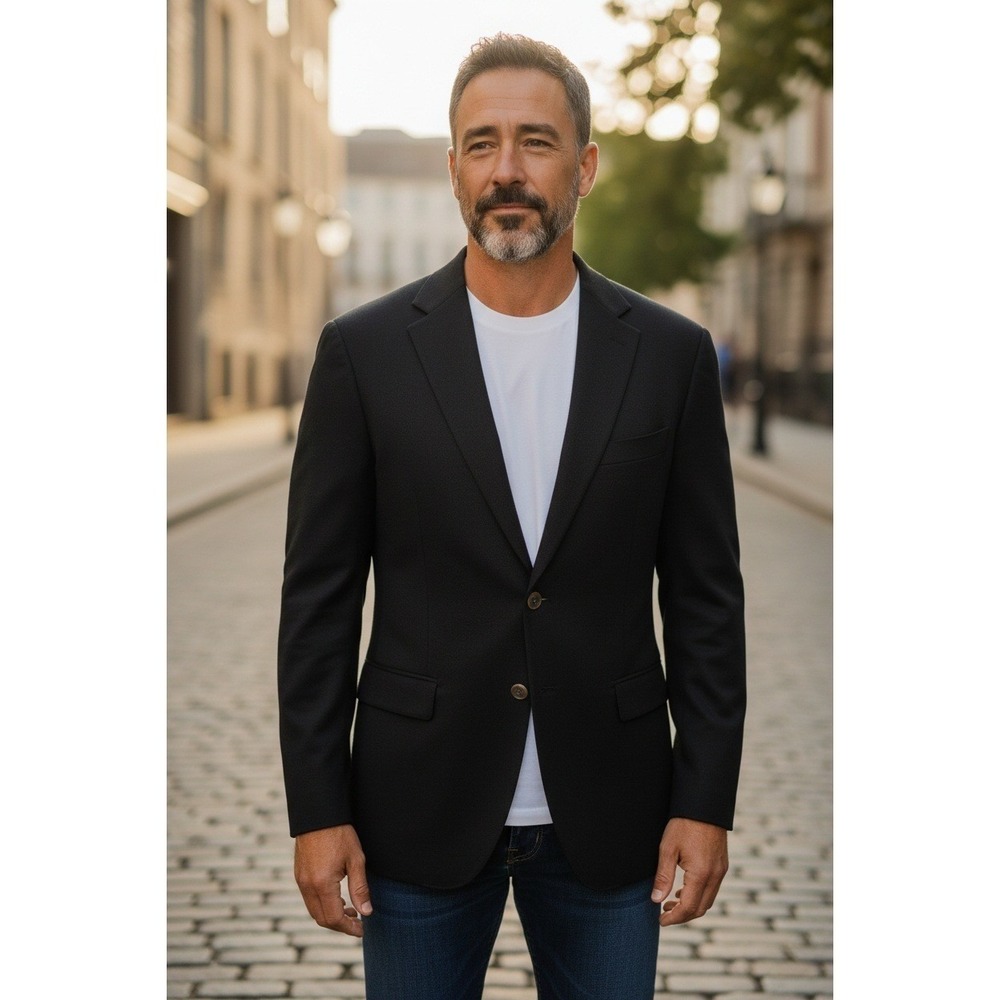 Norm Thompson Blazer Mens Black 100% Pure Cashmere 2-Button Sport Coat USA 42